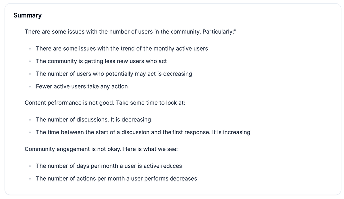 A list of the community's main problem areas